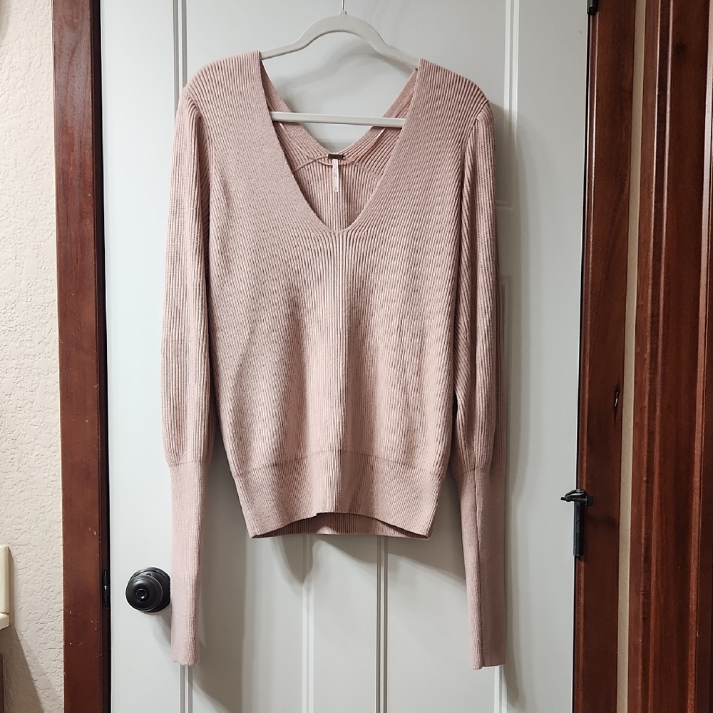 Free People Soft V-Neck Ribbed Sweater - Blush Pink